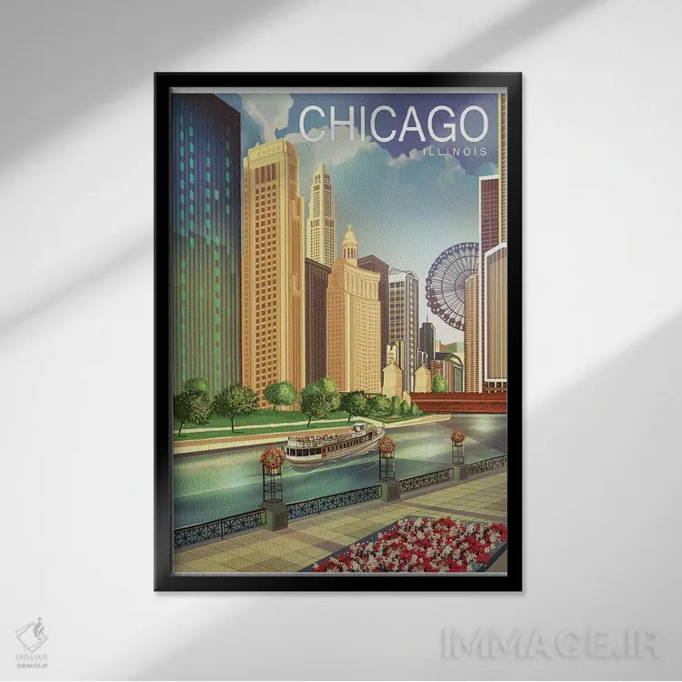 تابلو دکوراتیو شیکاگو اول اثر اولد رد تراک - نمای قابدار مشکی