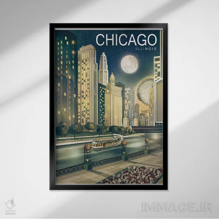 تابلو دکوراتیو شیکاگو دوم اثر اولد رد تراک - نمای قابدار مشکی