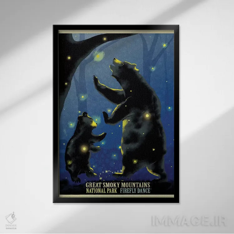 تابلو دکوراتیو رقص کرم شب تاب اثر اولد رد تراک - نمای قابدار مشکی