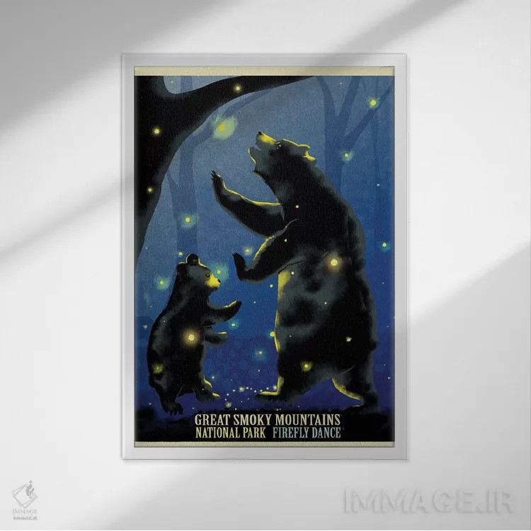 تابلو دکوراتیو رقص کرم شب تاب اثر اولد رد تراک - نمای قابدار سفید