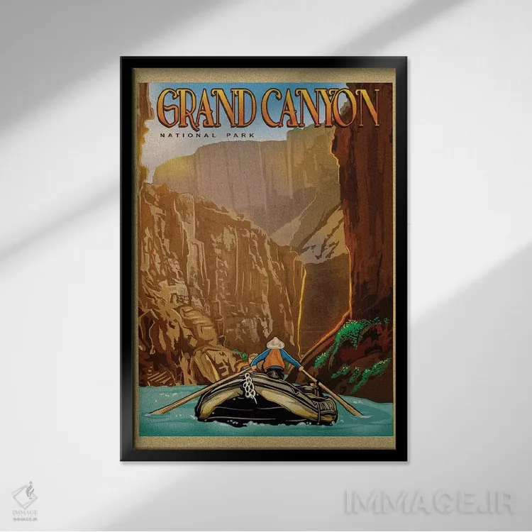 تابلو دکوراتیو سوار شدن بر رودخانه گرند کنیون اثر اولد رد تراک - نمای قابدار مشکی