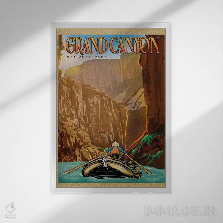 تابلو دکوراتیو سوار شدن بر رودخانه گرند کنیون اثر اولد رد تراک - نمای قابدار سفید