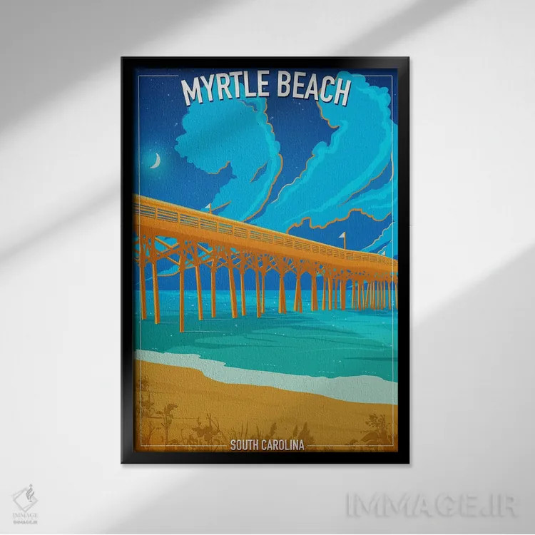 تابلو دکوراتیو ساحل میرتل اثر اولد رد تراک - نمای قابدار مشکی