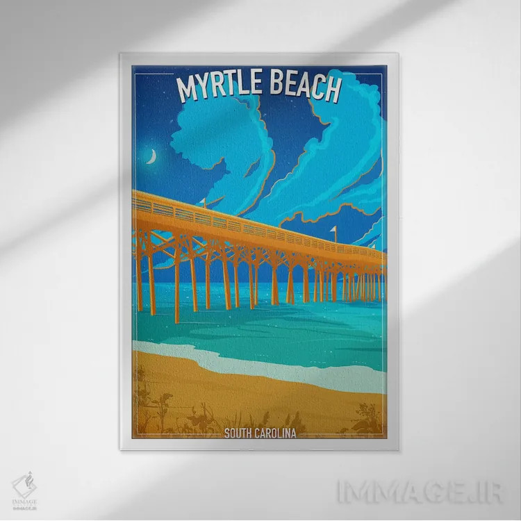 تابلو دکوراتیو ساحل میرتل اثر اولد رد تراک - نمای قابدار سفید