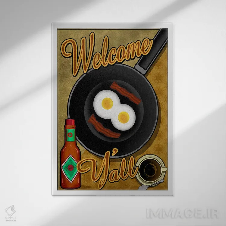 تابلو دکوراتیو خوش آمدید به همگی اثر اولد رد تراک - نمای قابدار سفید