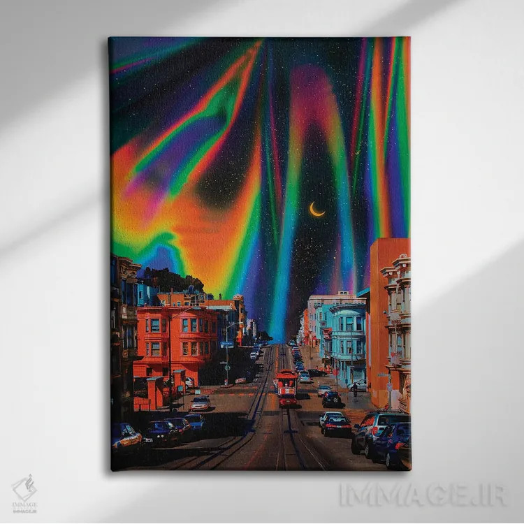 تابلو دکوراتیو شهر رنگین اثر دانر اوروزکو - نمای روبهرو روی دیوار