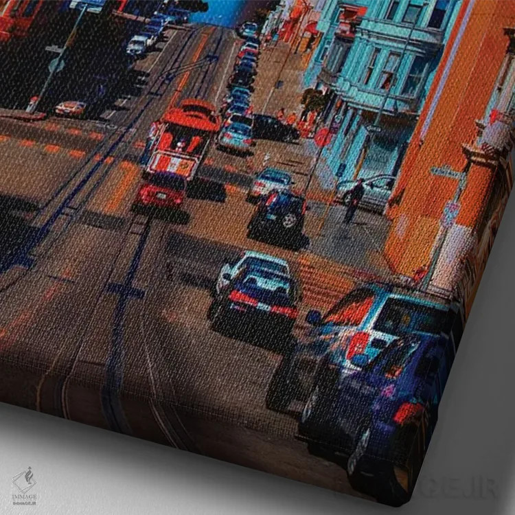 تابلو دکوراتیو شهر رنگین اثر دانر اوروزکو - نمای نزدیک بافت بوم