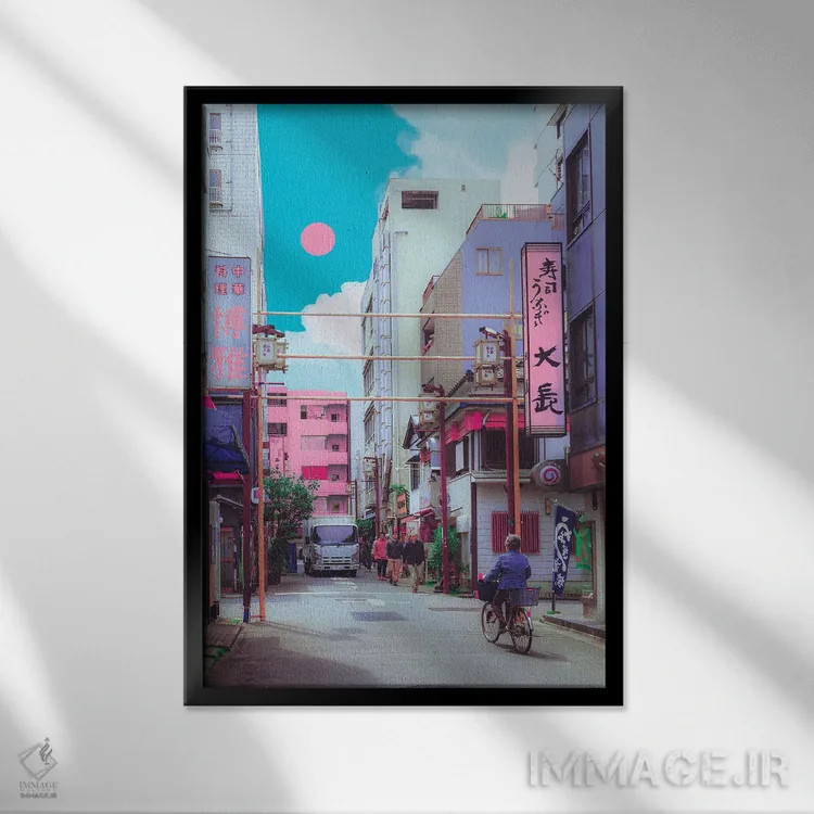 تابلو دکوراتیو کیوتو شهر پاستلی اثر دانر اوروزکو - نمای قابدار مشکی