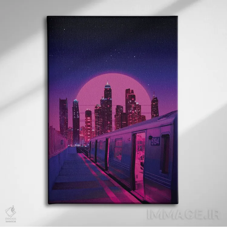 تابلو دکوراتیو قطار شهر نئون اثر دانر اوروزکو - نمای روبهرو روی دیوار