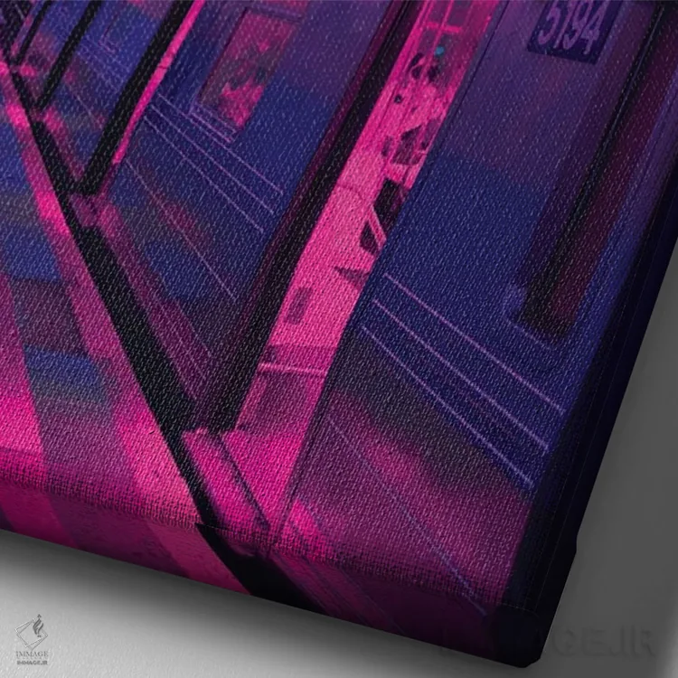 تابلو دکوراتیو قطار شهر نئون اثر دانر اوروزکو - نمای نزدیک بافت بوم