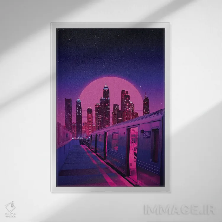تابلو دکوراتیو قطار شهر نئون اثر دانر اوروزکو - نمای قابدار سفید