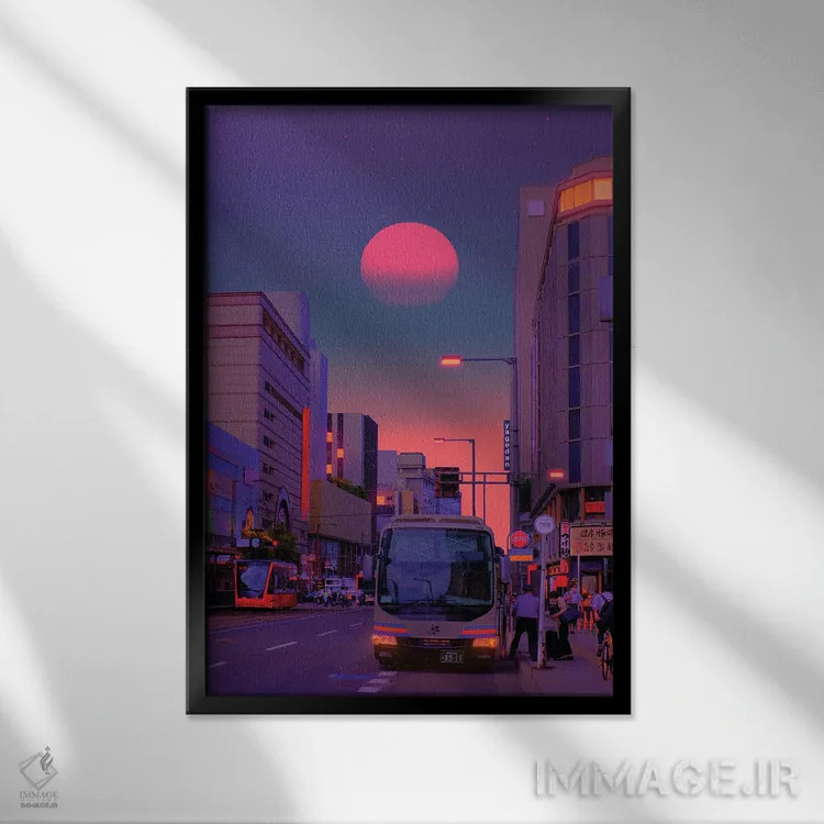 تابلو دکوراتیو جهان های نئون ۶ اثر دانر اوروزکو - نمای قابدار مشکی