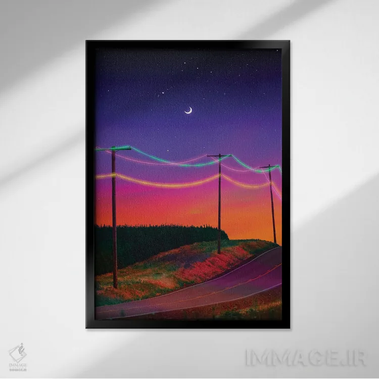 تابلو دکوراتیو سیم کشی نئون اثر دانر اوروزکو - نمای قابدار مشکی