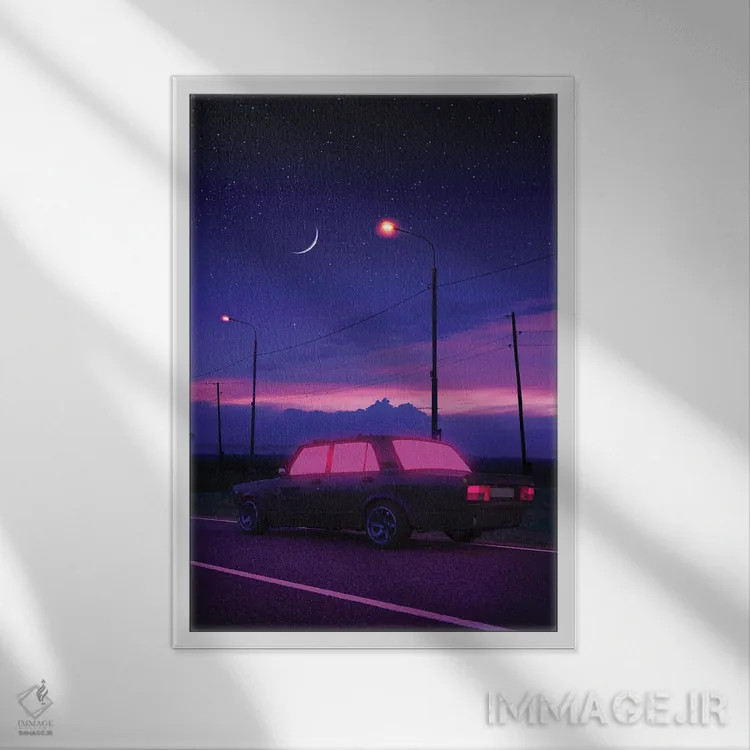 تابلو دکوراتیو رانندگی شبانه ۳ اثر دانر اوروزکو - نمای قابدار سفید