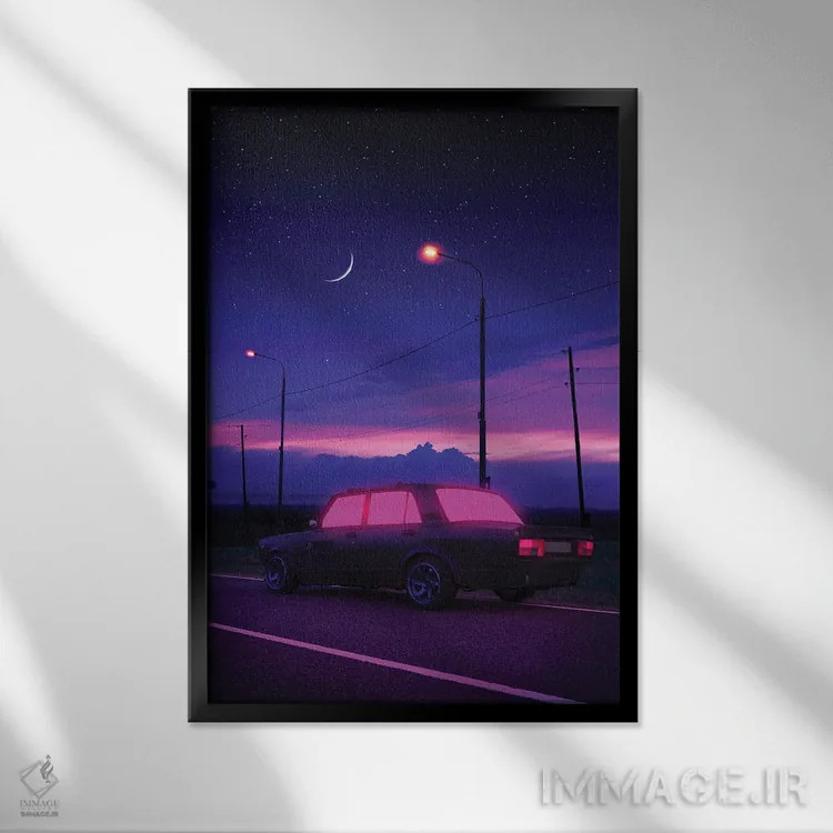 تابلو دکوراتیو رانندگی شبانه ۳ اثر دانر اوروزکو - نمای قابدار مشکی