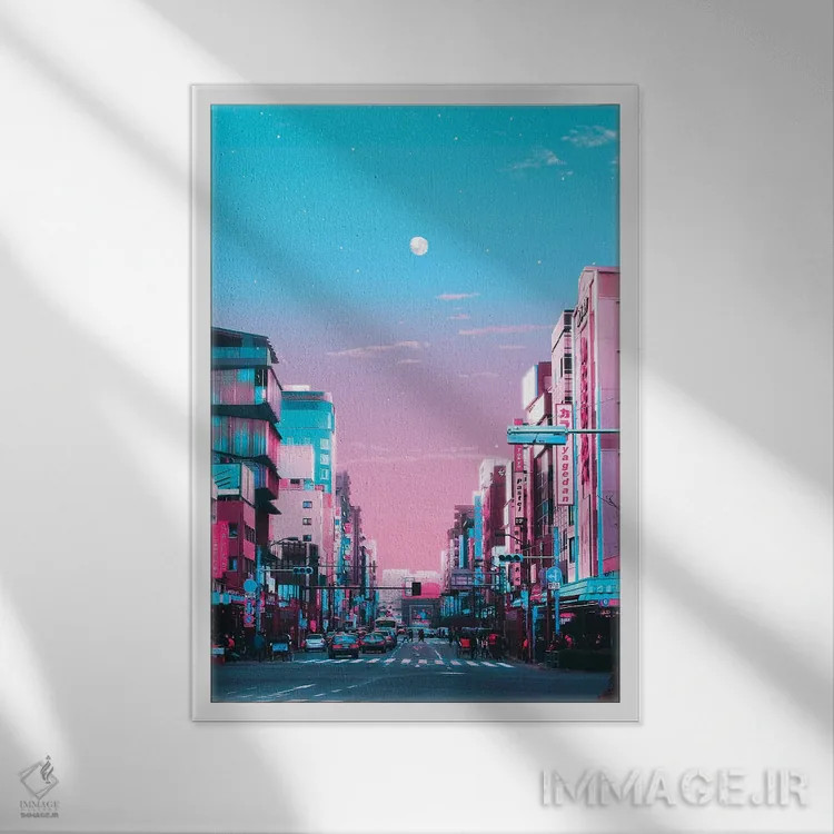 تابلو دکوراتیو توکیو شهر پاستلی اثر دانر اوروزکو - نمای قابدار سفید