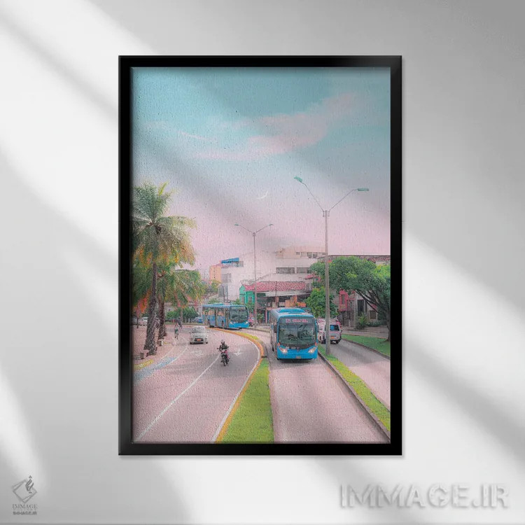 تابلو دکوراتیو کالی شهر پاستلی اثر دانر اوروزکو - نمای قابدار مشکی