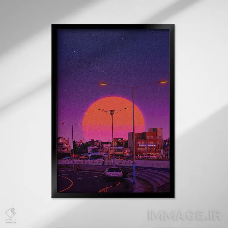 تابلو دکوراتیو غروب بخارویو ۵ اثر دانر اوروزکو - نمای قابدار مشکی