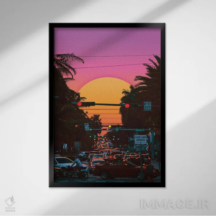 تابلو دکوراتیو غروب بخارویو ۳ اثر دانر اوروزکو - نمای قابدار مشکی