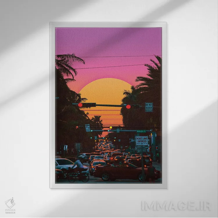 تابلو دکوراتیو غروب بخارویو ۳ اثر دانر اوروزکو - نمای قابدار سفید