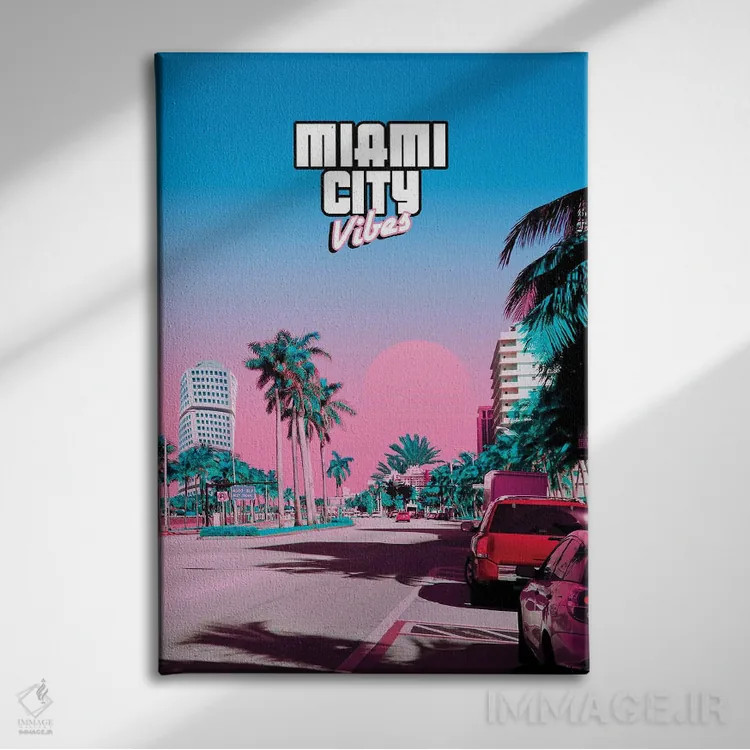 تابلو دکوراتیو حال و هوای شهر میامی اثر دانر اوروزکو - نمای روبهرو روی دیوار