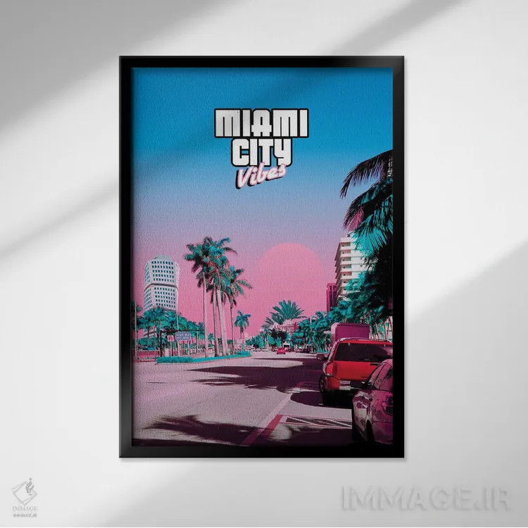 تابلو دکوراتیو حال و هوای شهر میامی اثر دانر اوروزکو - نمای قابدار مشکی