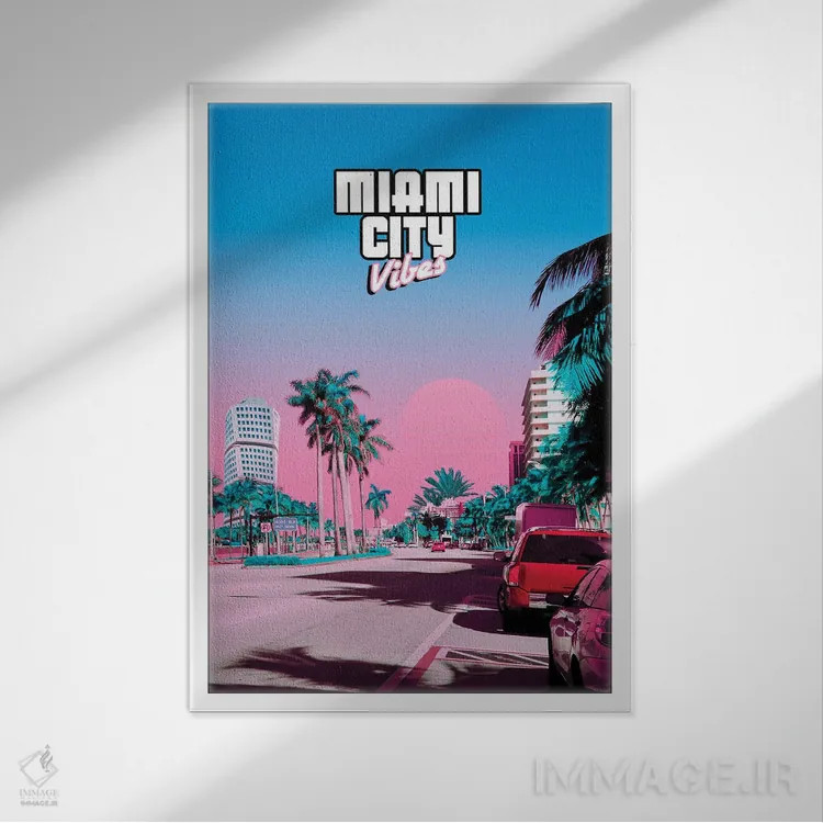 تابلو دکوراتیو حال و هوای شهر میامی اثر دانر اوروزکو - نمای قابدار سفید