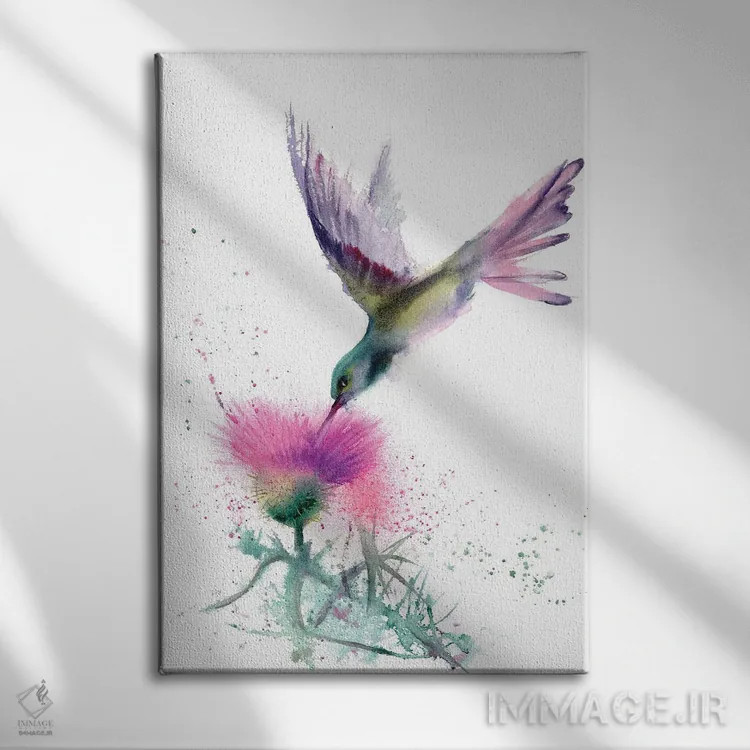 تابلو دکوراتیو مرغ مگس خوار و خار اثر الگا چفرانوف - نمای روبهرو روی دیوار