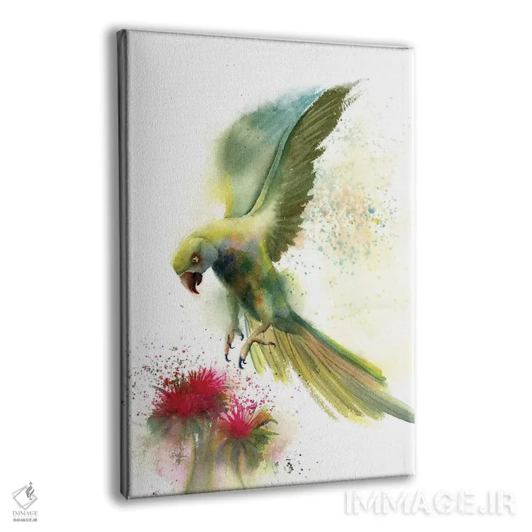 تابلو دکوراتیو طوطی سبز و گل اثر الگا چفرانوف - نمای پرسپکتیو محصول