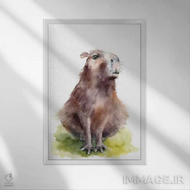 تابلو دکوراتیو کاپیبارا ۱ اثر الگا چفرانوف - نمای قابدار سفید