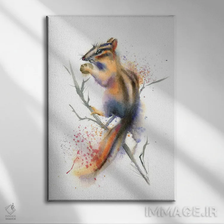 تابلو دکوراتیو سنجابک روی شاخه اثر الگا چفرانوف - نمای روبهرو روی دیوار