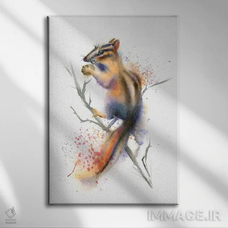 تابلو دکوراتیو سنجابک روی شاخه اثر الگا چفرانوف - نمای روبهرو روی دیوار