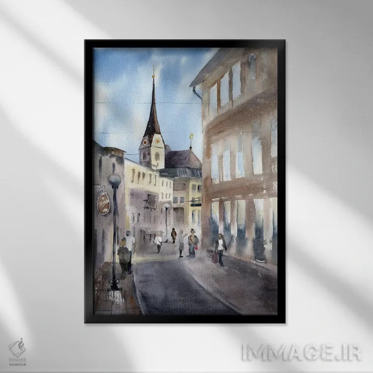 تابلو دکوراتیو چشم انداز شهری باد ایشل اثر الگا چفرانوف - نمای قابدار مشکی