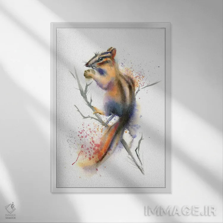 تابلو دکوراتیو سنجابک روی شاخه اثر الگا چفرانوف - نمای قابدار سفید