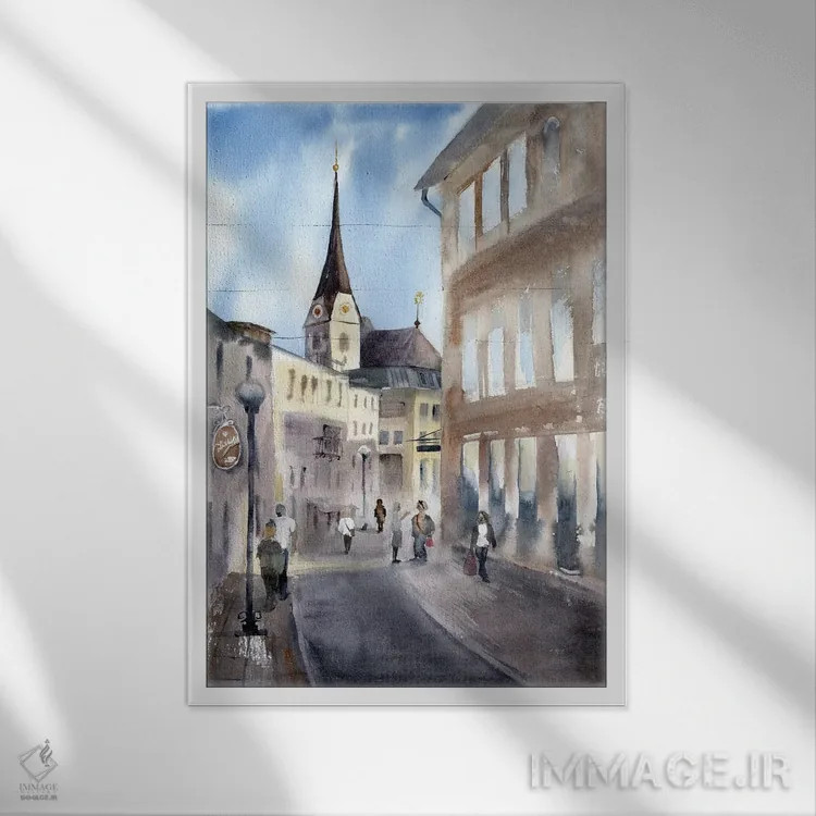 تابلو دکوراتیو چشم انداز شهری باد ایشل اثر الگا چفرانوف - نمای قابدار سفید