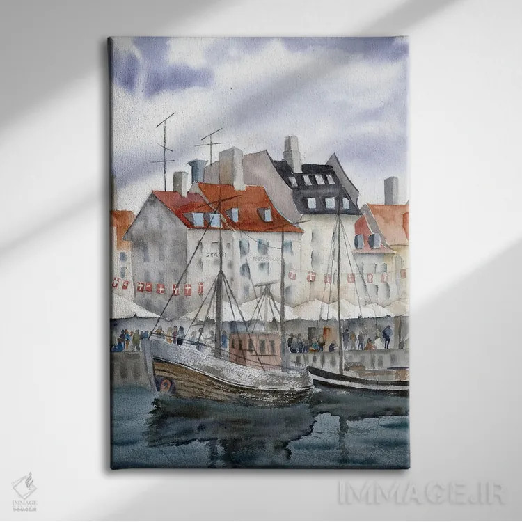تابلو دکوراتیو چشم انداز شهری کپنهاگ اثر الگا چفرانوف - نمای روبهرو روی دیوار