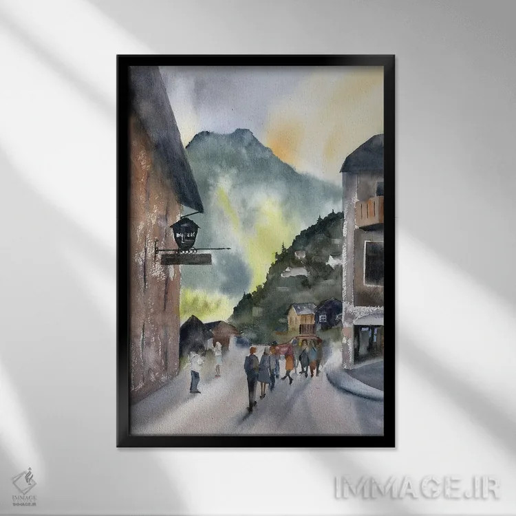 تابلو دکوراتیو هالشتات اثر الگا چفرانوف - نمای قابدار مشکی