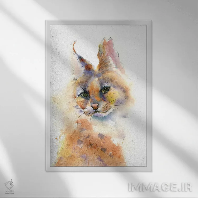 تابلو دکوراتیو گربه وحشی اثر الگا چفرانوف - نمای قابدار سفید