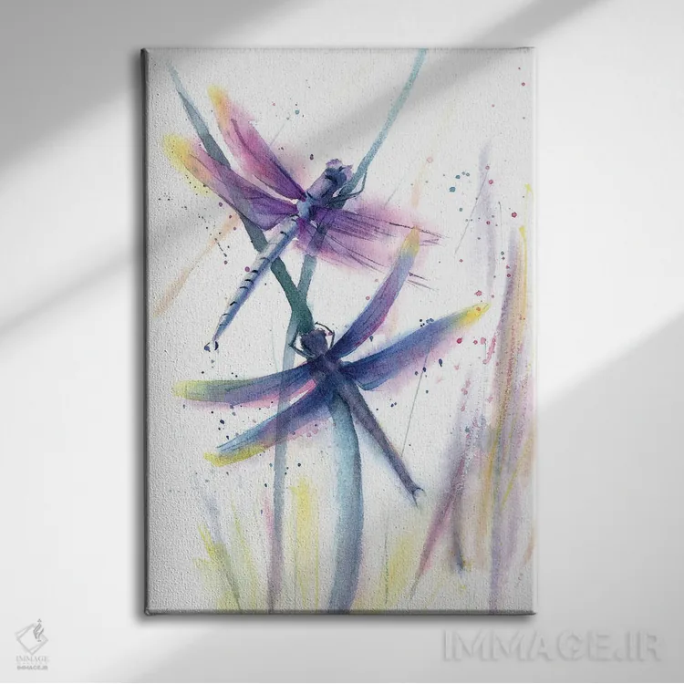 تابلو دکوراتیو سنجاقک ها اثر الگا چفرانوف - نمای روبهرو روی دیوار