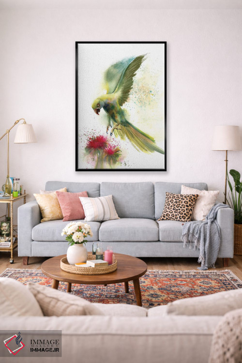 تابلو دکوراتیو طوطی سبز و گل اثر الگا چفرانوف - D1B
