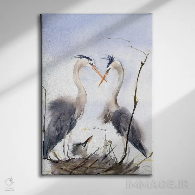 تابلو دکوراتیو خانواده مرغ آبکنار ۲ اثر الگا چفرانوف - نمای روبهرو روی دیوار