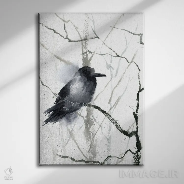 تابلو دکوراتیو کلاغ سیاه و درخت اثر الگا چفرانوف - نمای روبهرو روی دیوار