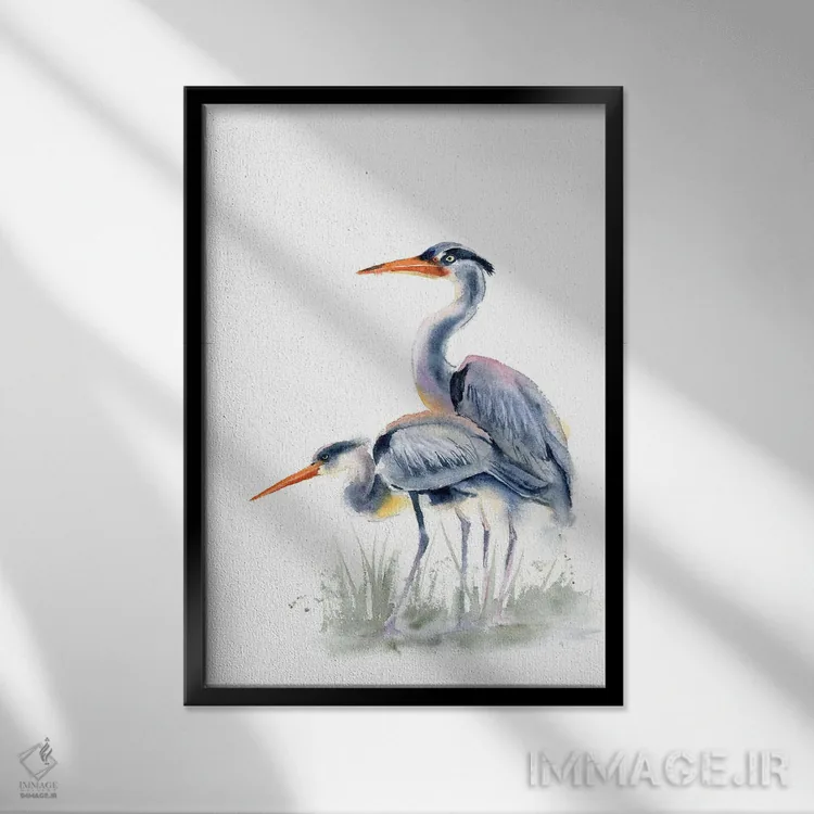 تابلو دکوراتیو مرغ آبکنار ها اثر الگا چفرانوف - نمای قابدار مشکی