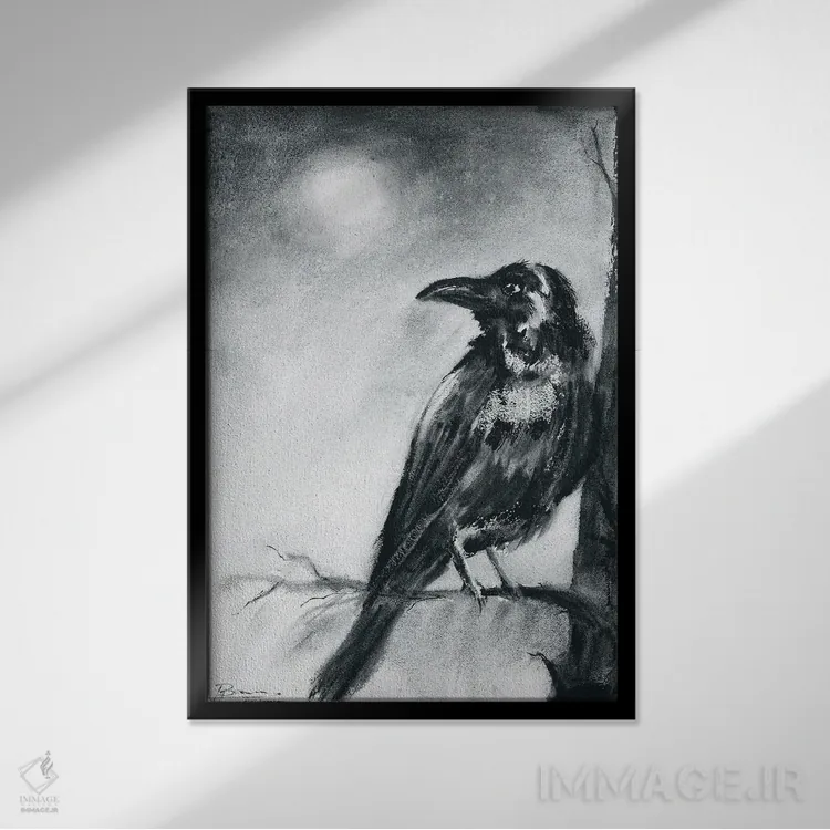 تابلو دکوراتیو کلاغ در شب اثر الگا چفرانوف - نمای قابدار مشکی