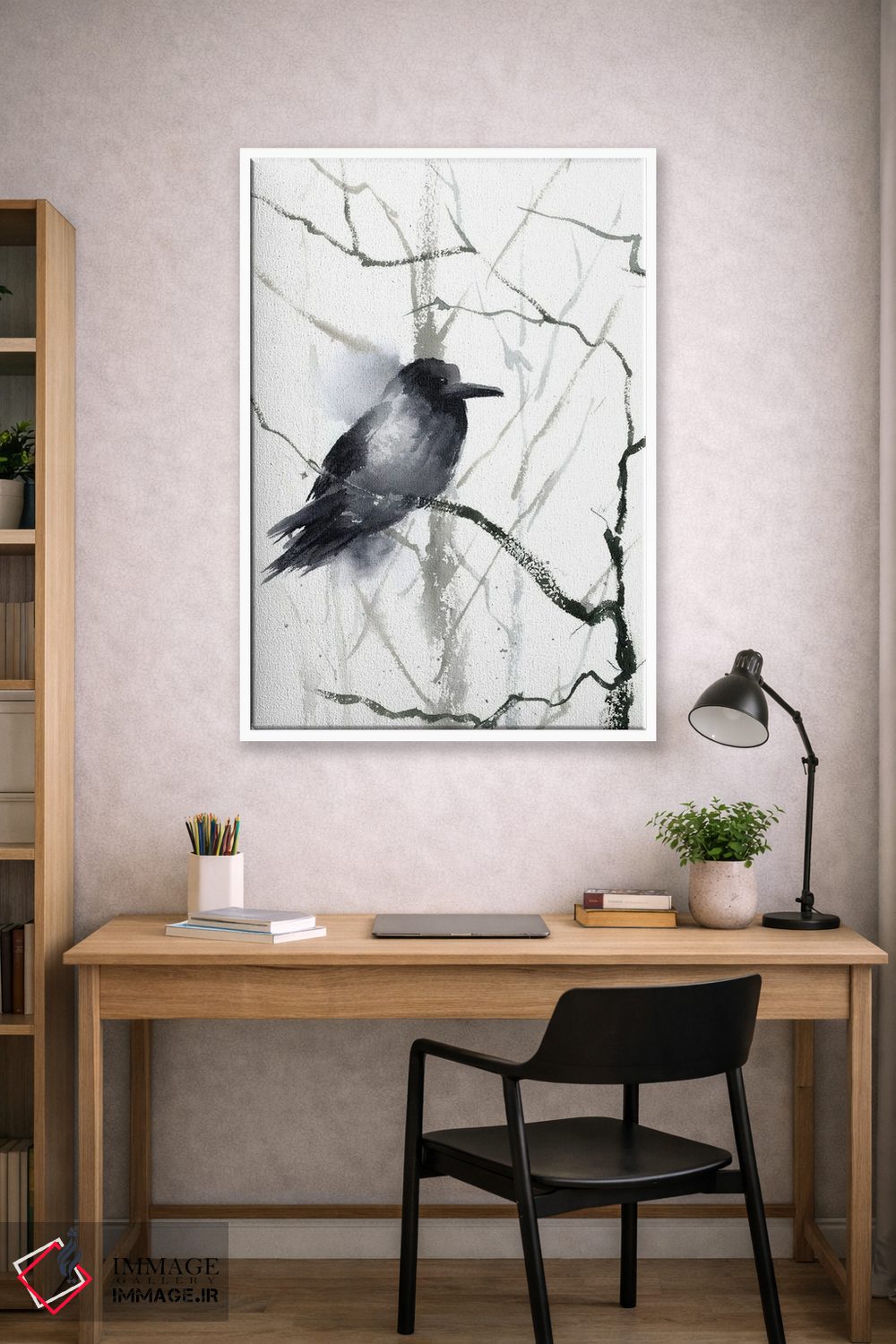 تابلو دکوراتیو کلاغ سیاه و درخت اثر الگا چفرانوف - D1W