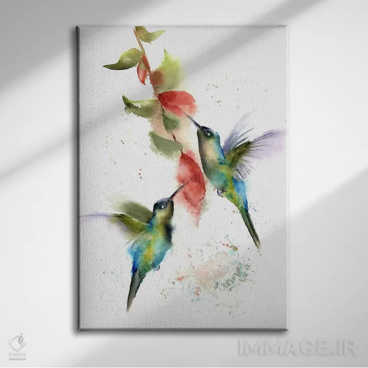 تابلو دکوراتیو مرغ مگس خوارها اثر الگا چفرانوف - نمای روبهرو روی دیوار