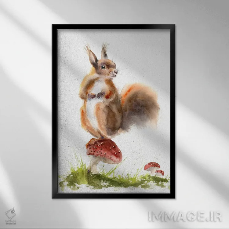 تابلو دکوراتیو سنجاب ها ۱ اثر الگا چفرانوف - نمای قابدار مشکی