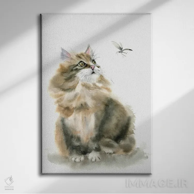 تابلو دکوراتیو گربه های رنگی ۱ اثر الگا چفرانوف - نمای روبهرو روی دیوار