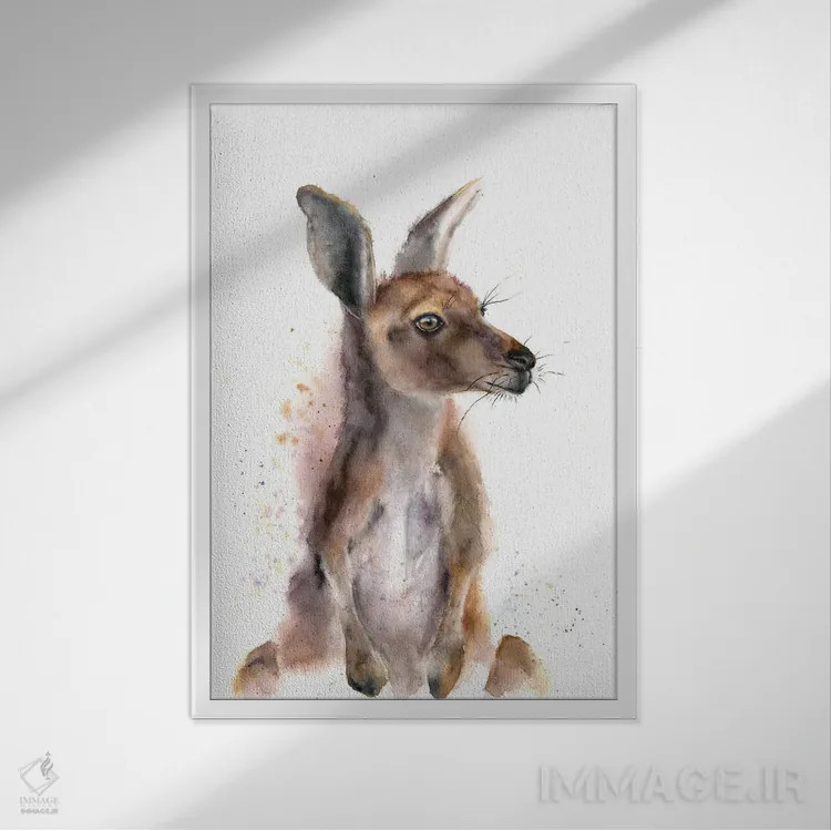 تابلو دکوراتیو کانگورو اثر الگا چفرانوف - نمای قابدار سفید
