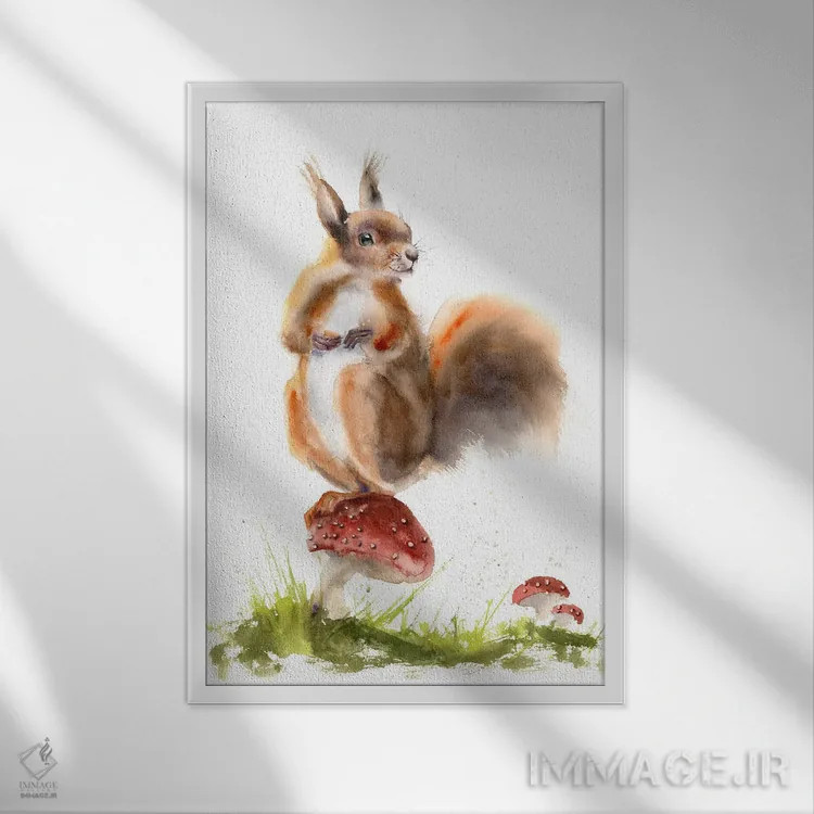 تابلو دکوراتیو سنجاب ها ۱ اثر الگا چفرانوف - نمای قابدار سفید